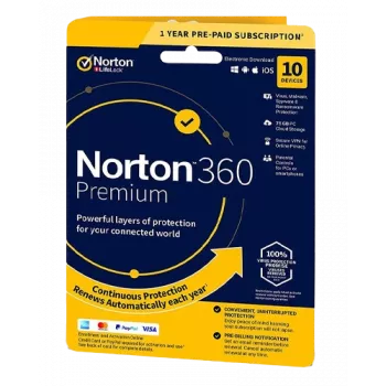 Norton 360 Premium | 10 Geräte | 1 Jahr | 75 GB Cloud-Speicher | EU | NON SUB |