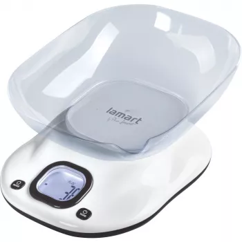 Küchenwaage LAMART LT7073 — Touch-Bedienung, großes LCD, abnehmbare Schüssel, Einheitenauswahl (g/ml/lb:oz), AAA-Batterie