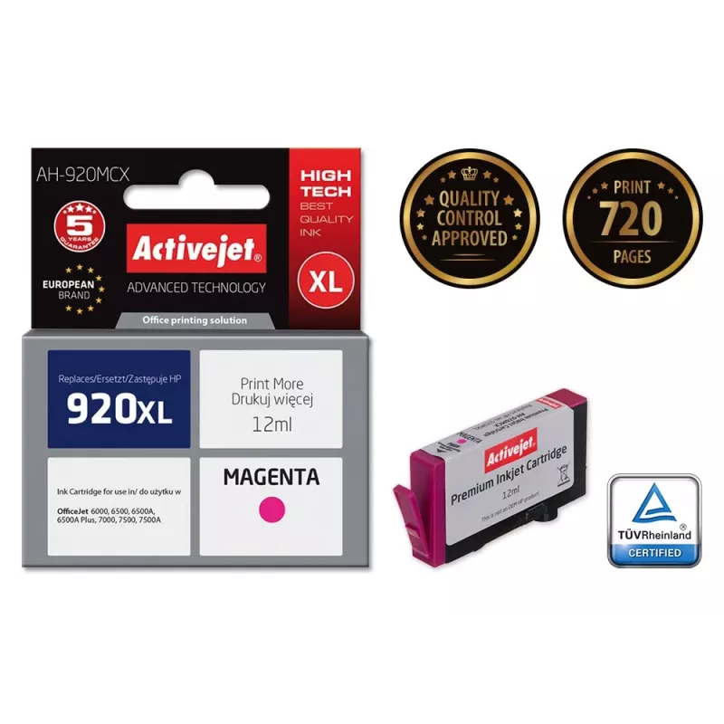 Activejet AH-920MCX Tintenpatrone (Ersatz für HP 920XL CD973AE; Premium; 12 ml; Magenta)