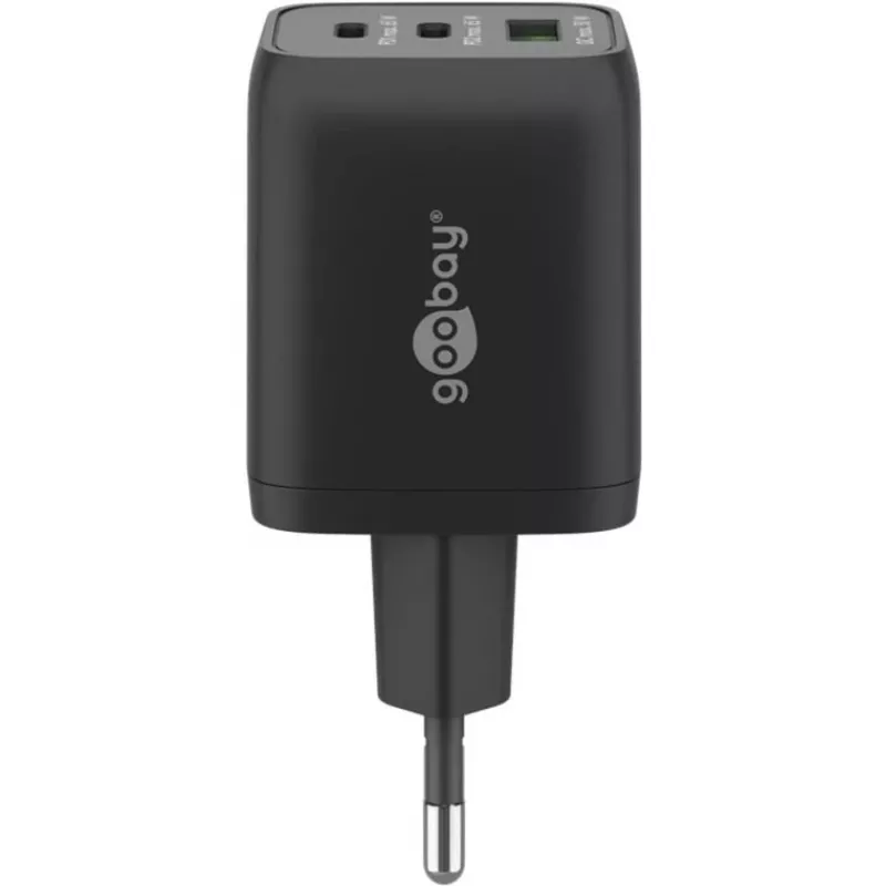 USB-C Fast Charger Nano, PD, GaN, 65 Watt, USB-C Braided Kabel (schwarz, 1x USB-A, 2x USB-C PD, Quick Charge 3.0, 1 Meter Kabel)