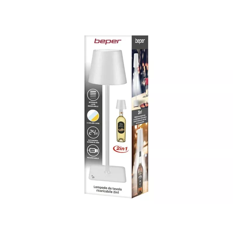 Beper P201UTP112 Akku-Tischleuchte, Touch-Steuerung, 2 W, 2000 mAh, Weiß