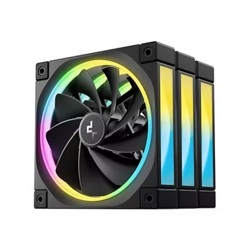 DeepCool FL12R 3-in-1 120-mm-Gehäuselüfter (3er-Pack), Reverse, 4-Pin-PWM, 500-2150 U/min, FDB, Schwarz