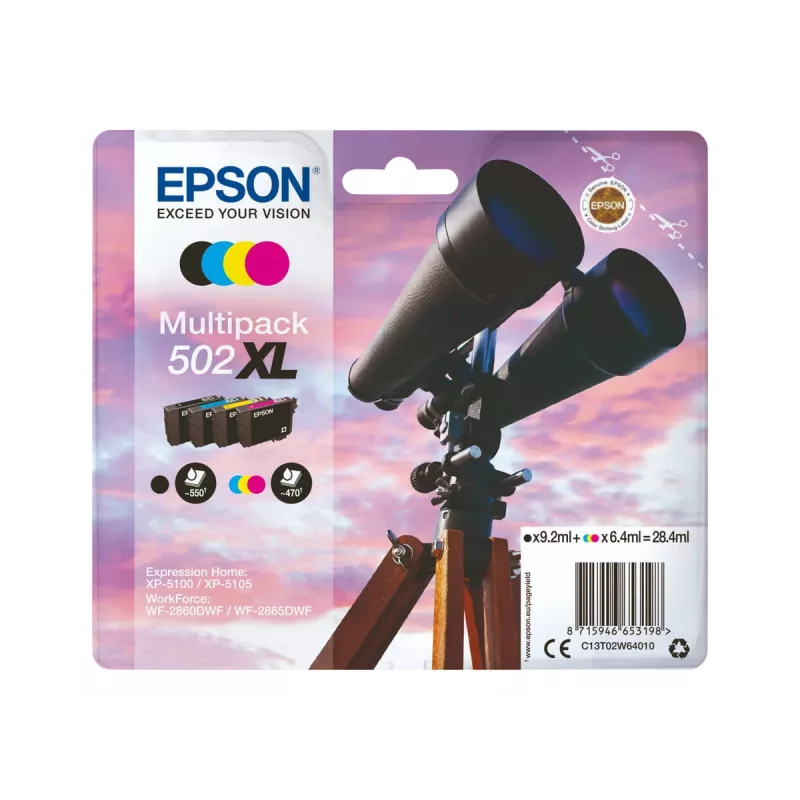 Epson 502XL Original Tinten-Multipack, Schwarz/Cyan/Magenta/Gelb, 4x (C13T02W94020)