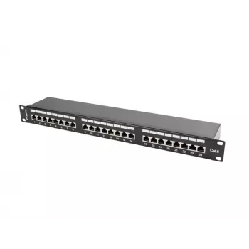 Patchpanel 1U LANBERG PPS6-1024-B, 24-Port Cat6, Metall, schwarz, 442×114,5×44,5 mm