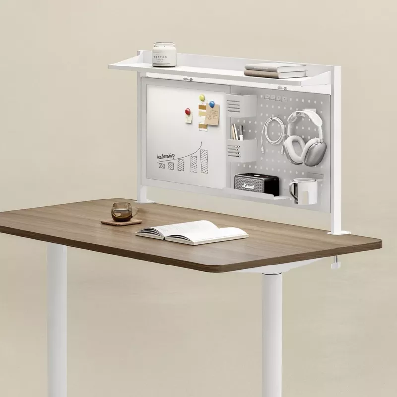 Schreibtisch-Trennwand ergo office ER-301 W – 1116 mm breiter Stahl-Sichtschutz mit Magnettafel, weiß, max. Belastung 10 kg
