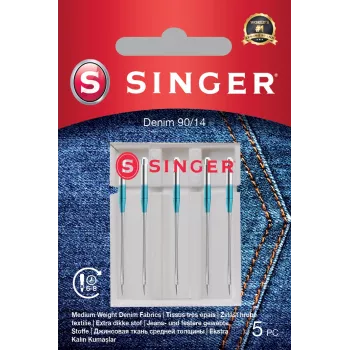 SINGER Nähmaschinennadeln Denim 90/14, 5er-Pack – für schwere Stoffe (Denim, Canvas)