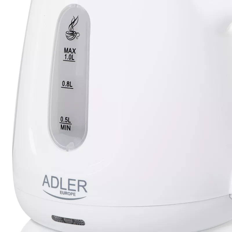 Wasserkocher Adler AD 1373 – 1 L Fassungsvermögen, 850 W, weiß, 360°-Basis, Polypropylen