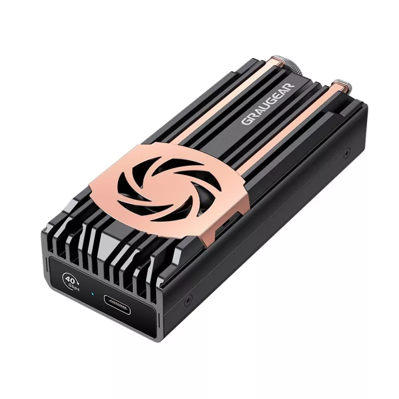 GrauGear G-M2U4-40G-F externes M.2-NVMe-SSD-Gehäuse, PCIe 4.0, USB4 (USB-C), 40 Gbit/s, Aluminium, mit Lüfter, Schwarz