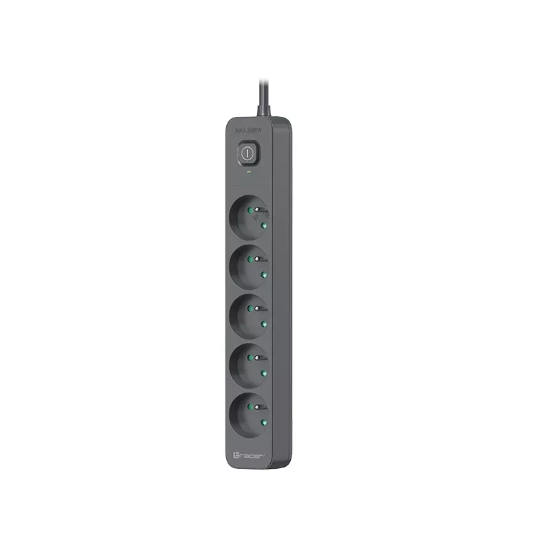 Power Line+ 3m Graphite Überspannungsschutz-Steckdosenleiste (5 Steckdosen)