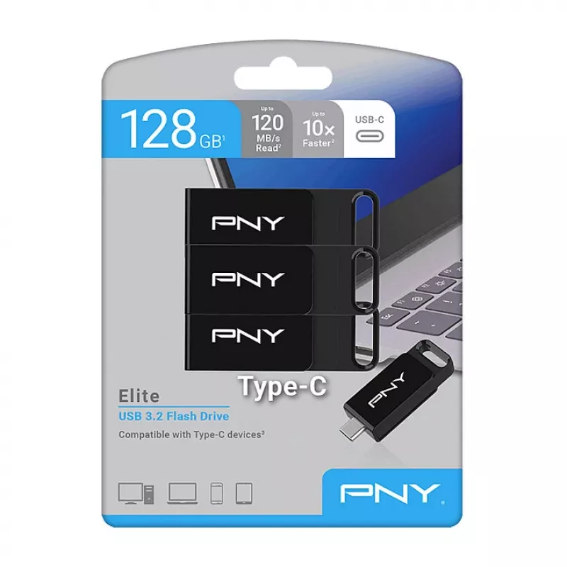 PNY Elite 128 GB USB-C 3.2 Gen 1 Flash-Laufwerk, 3er-Pack (Retail)