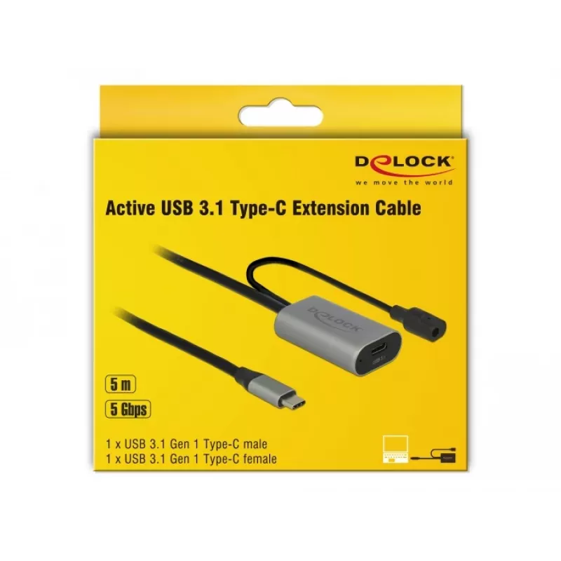 Delock USB-C Aktives Verlängerungskabel, 5 m, USB 5 Gbps (USB-20225 / 85392)