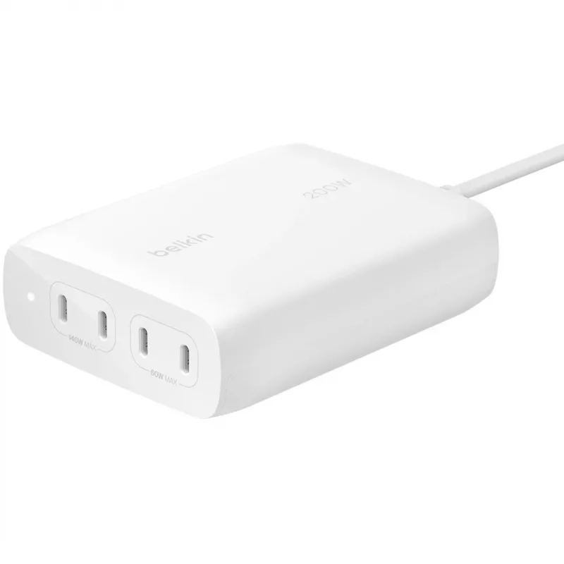 Belkin BoostCharge Pro 200 W 4-Port USB-C GaN Wandladegerät, Weiß (WCH015VFWH)
