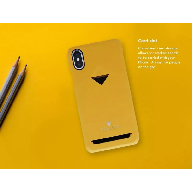 Handyhülle VixFox für iPhone X/XS, senfgelb, Kartenfach-Rückseite