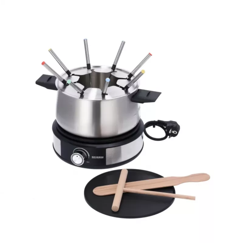 Severin FO 2471 Fondue- und Crêpe-Kombination, Schwarz/Edelstahl