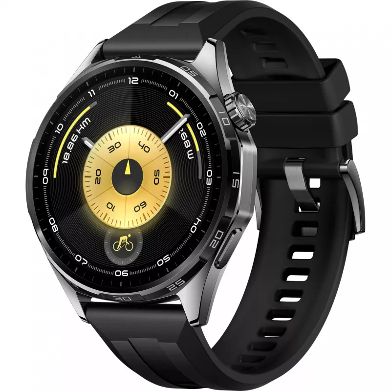 Huawei WATCH GT 6 46 mm Smartwatch, 1,47" AMOLED 466 x 466, Touchscreen, GPS, 64 GB, schwarzes Fluorelastomer-Armband