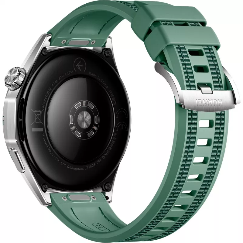 Huawei WATCH GT 6 46 mm Smartwatch, 1,47" AMOLED 466 x 466, Touchscreen, GPS, 64 GB, Edelstahlgehäuse, grünes gewebtes Armband