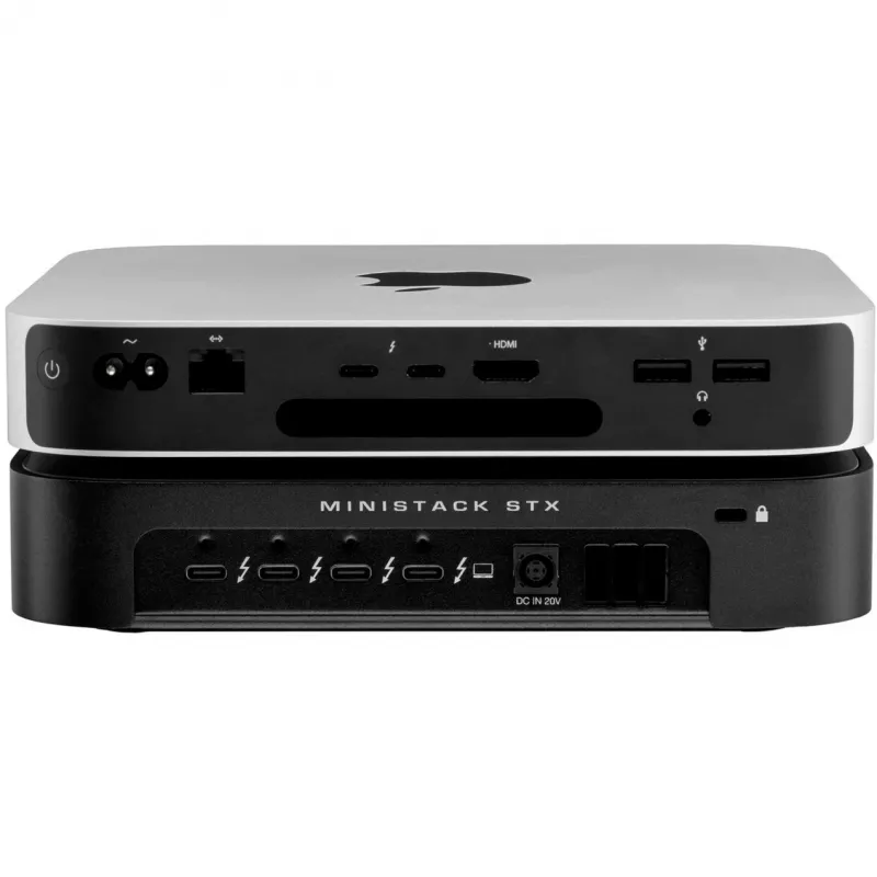 OWC miniStack STX Thunderbolt 4 stapelbares Speichergehäuse mit Hub, 2 Einschübe (SATA + NVMe), Schwarz