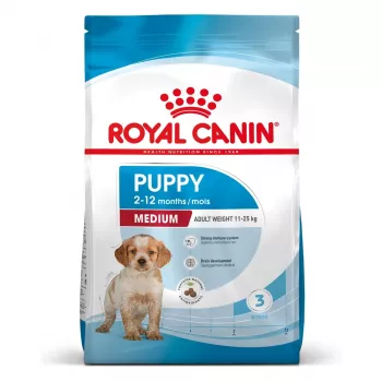Trockenhundefutter Royal Canin Medium Puppy 4 kg — für mittelgroße Rassen 10–25 kg, Protein 32 %, Fett 20 %, Huhn