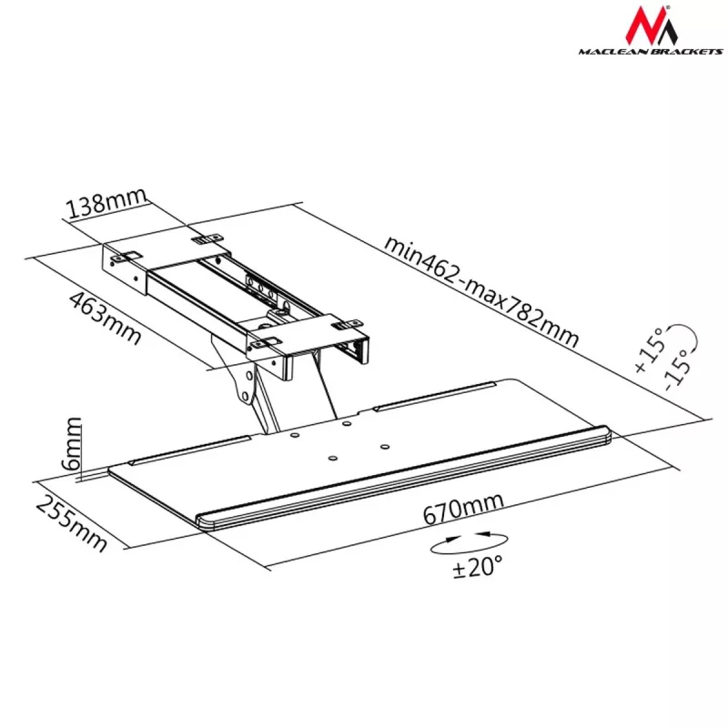 Maclean MC-757 Tastaturhalterung für unter den Tisch, Stahl, max. 2 kg, schwarz