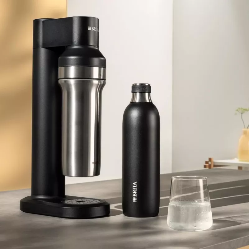 Brita sodaTRIO 1046734 Karbonisiererflasche, Edelstahl, 1 l, schwarz