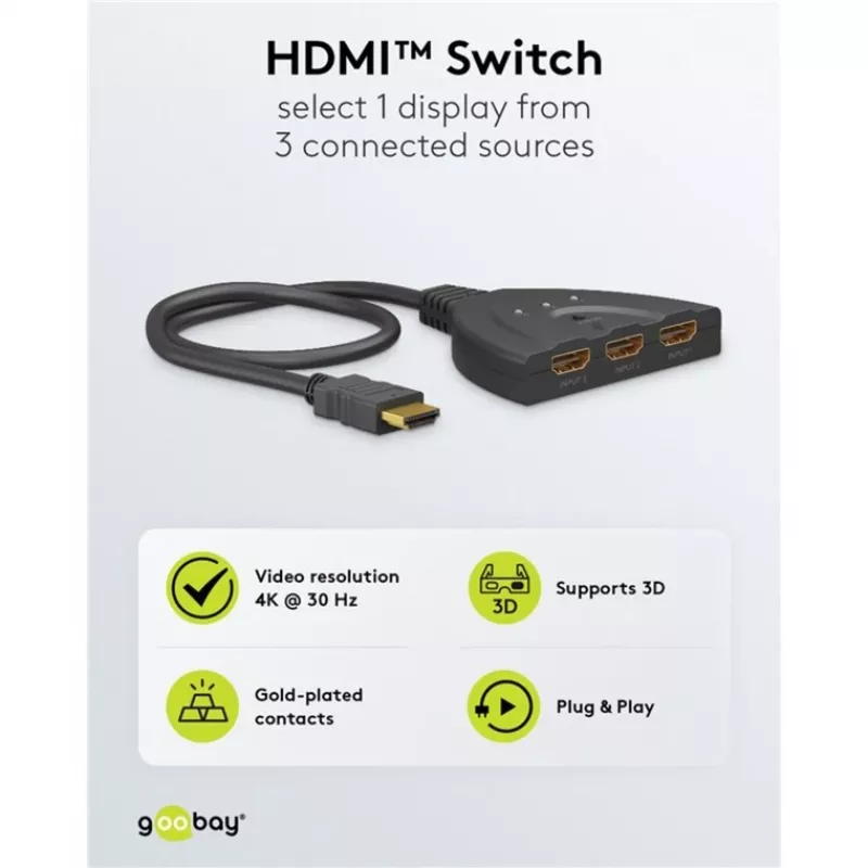 Goobay 58487 HDMI-Umschalter 3 auf 1 (4K @ 30 Hz)