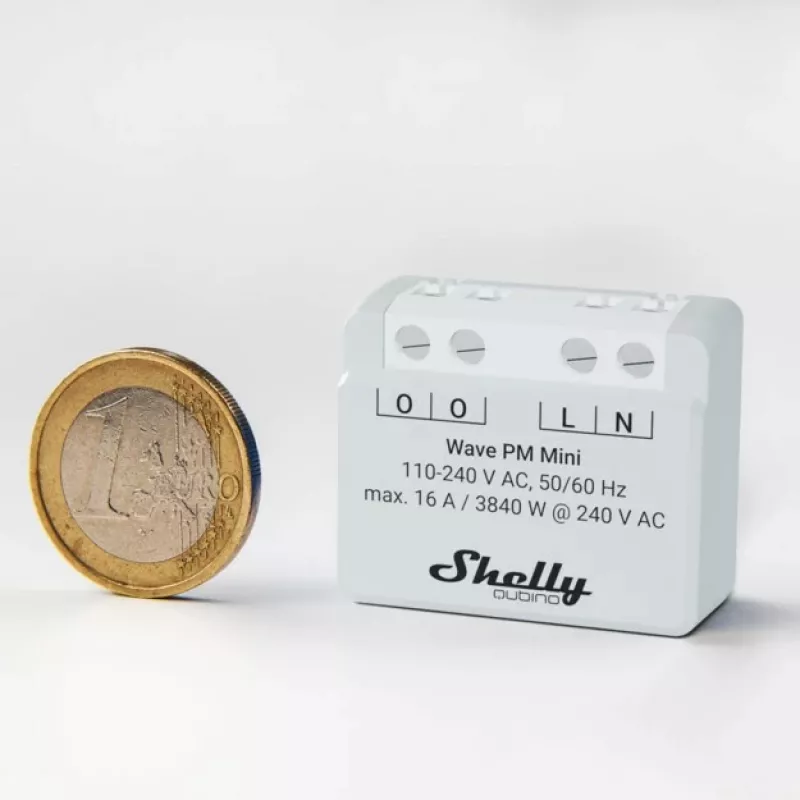 Shelly Qubino Wave PM Mini intelligenter Schalter, 1 Kanal, Unterputz, Z-Wave, kabellos, 110–240 V AC / 24–30 V DC, grau