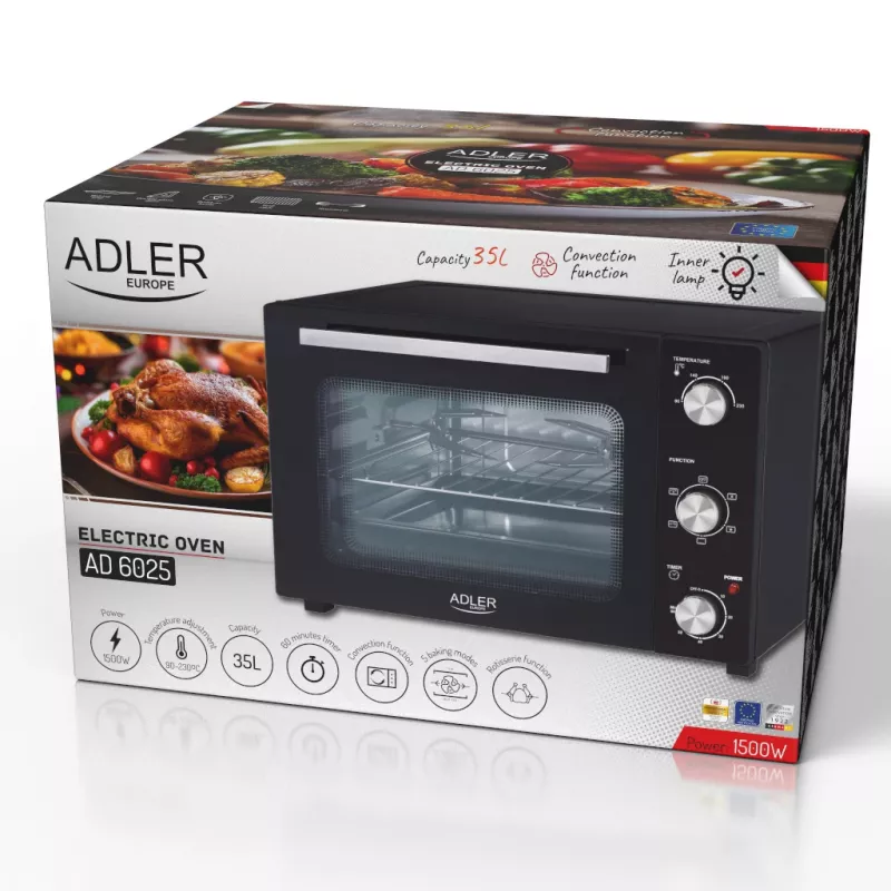 Elektroofen Adler AD 6025 — 35 L Kapazität, 1500 W, schwarz