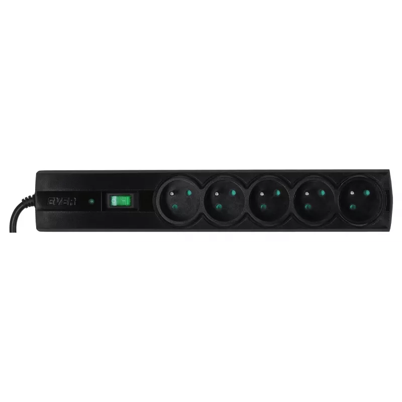 EVER Classic T/LZ09-CLA030/0000 Überspannungsschutz, 5 Steckdosen, 3 m, 250 V, Kindersicherung, LED, schwarz