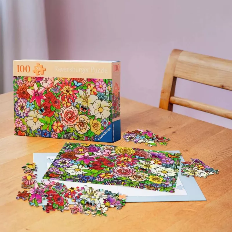 Ravensburger Feel Well & Puzzle - Blumenfenster, 100 Teile, taktile Elemente