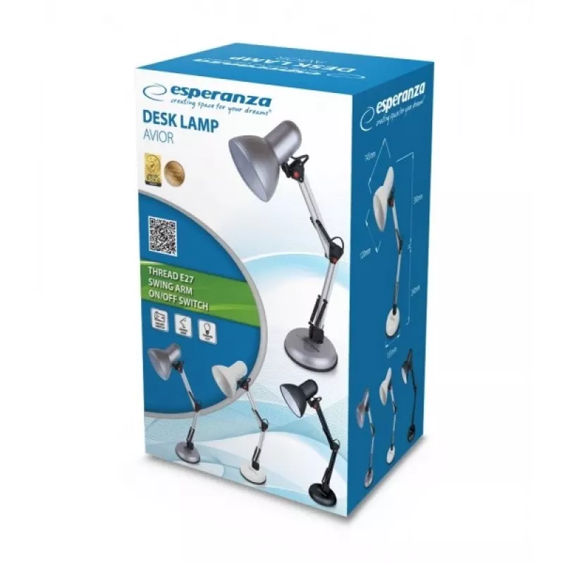 Tischleuchte ESPERANZA AVIOR E27 12W LED, schwarz, höhenverstellbar, flexibler Arm, E27-Fassung