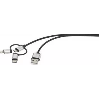 Renkforce USB-Kabel USB 2.0 USB-A Stecker, USB-C™ Stecker, USB-Micro-B Stecker, Apple Lightning Stecker 1,00 m Dunkelgrau gesleevt (RF-3335108)