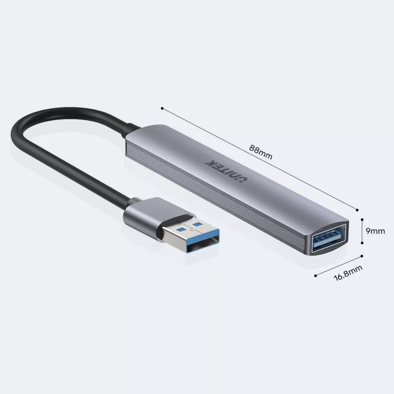 Unitek H1208A USB-A-Hub, 4 Ports (1x USB-A 5 Gbit/s, 3x USB-A 2.0), Aluminium, Silber