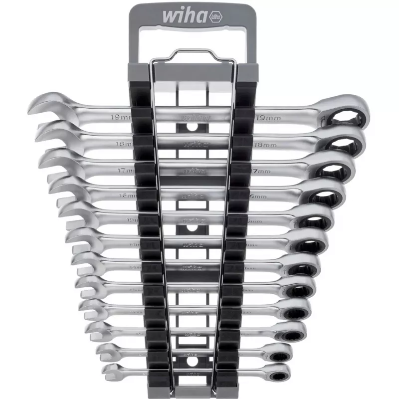 Wiha 44665 (30391) Ringratschen-Gabelschlüssel-Set, 12-teilig, metrisch 8–19 mm