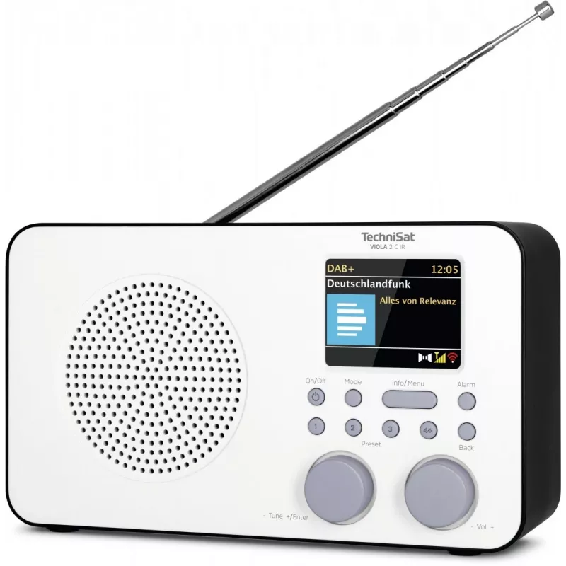 Internetradio TECHNISAT VIOLA 2 C IR — Analoger & digitaler Tuner, DAB+/FM, Wi‑Fi, 3 W, 2,4 Zoll TFT, 3,5 mm, Schwarz/Weiß