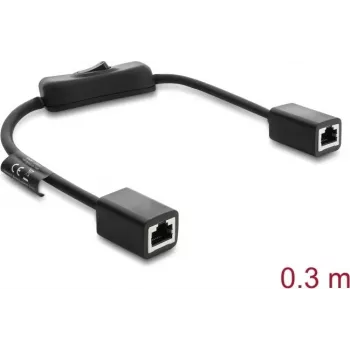 DELOCK RJ45-Kabel Cat.6 F/UTP 0,3 m mit Inline-Schalter, blau zu blau