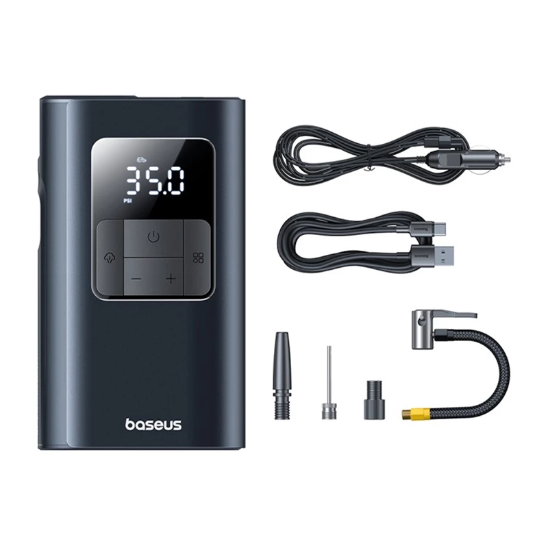 Baseus PrimeTrip VA1 tragbarer Reifenfüller, 75 W, 2-in-1 mit Taschenlampe und 6000-mAh-Powerbank, Schwarz