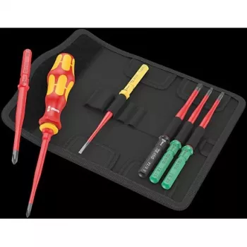 Wera 05006603001 Kraftform Kompakt VDE 7 extra slim 1 Tool Finder Schraubendreher-Satz, 7-teilig, 817 VDE Kraftform-Wechselklingenhalter + 6 extra schlanke VDE-Wechselklingen, IEC 60900, mit Gürteltasche