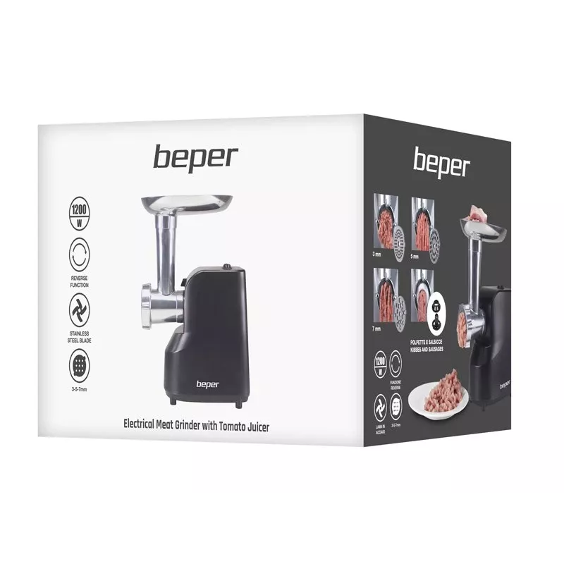 Beper P102ROB200 elektrischer Fleischwolf mit Tomatenpresse, 1200 W, Schwarz