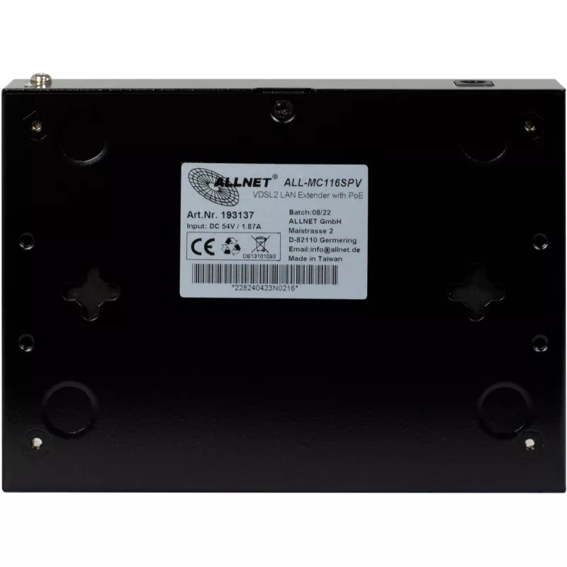ALLNET ALL-MC116SPV-VDSL2 Punkt-zu-Punkt VDSL2-Vectoring-Bridge-Modem, 2x PoE-Ports IEEE 802.3at, unmanaged, Schwarz