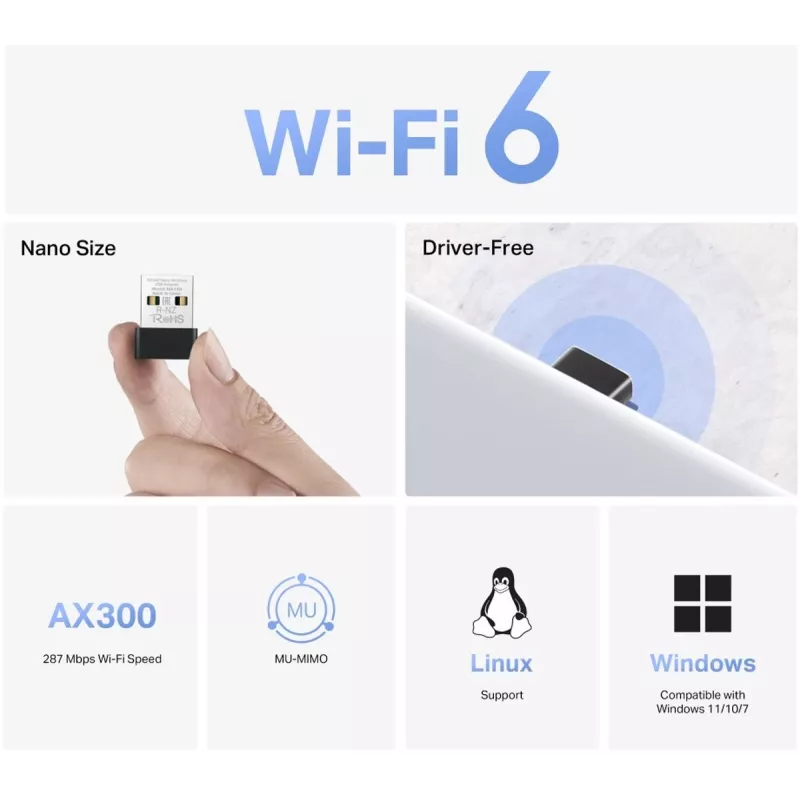 Mercusys MA14N AX3000 Nano WLAN-USB-Adapter, bis zu 287 Mbit/s