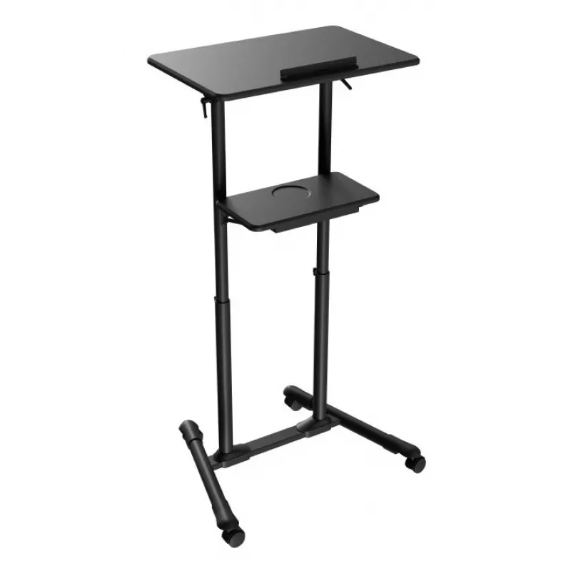 Gembird TVS-DESK-01-BK mobiler Stehtisch mit Rollen, höhenverstellbar 111–134,5 cm, Neigung 30°, max. 20 kg, schwarz