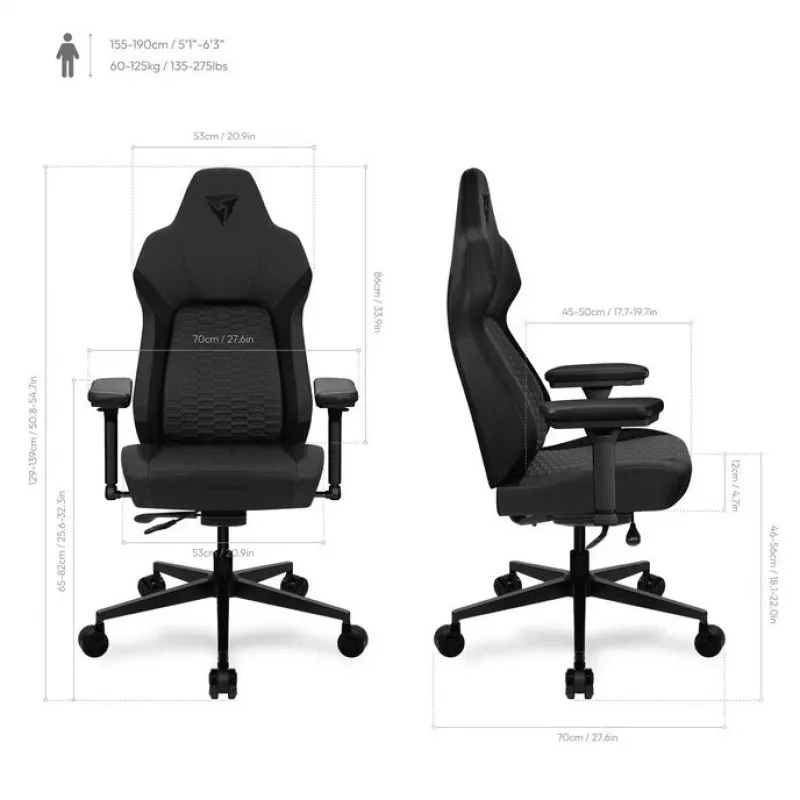 Gaming-Stuhl Thunder X3 CORE TEGC-2069101.11 — Ergonomisches Racer-Design, schwarz