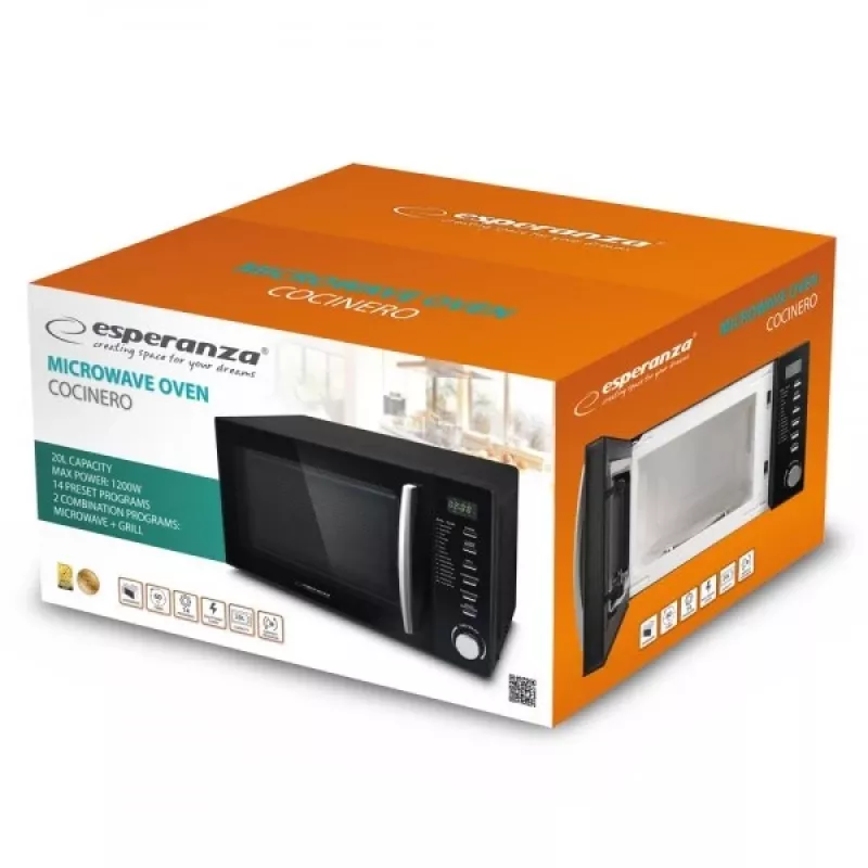 Kombi-Mikrowelle ESPERANZA COCINERO 1200 W, 20 L, Grill 900 W, LED-Anzeige, Tischgerät, schwarz