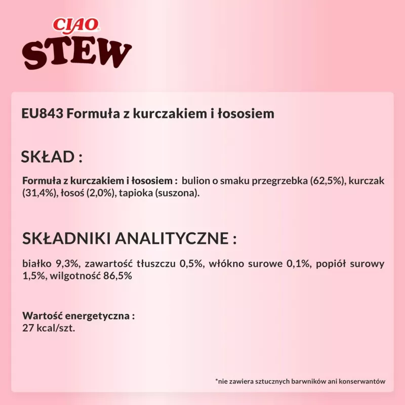 Katzen-Nassleckerli INABA Ciao Stew Huhn & Lachs Beutel 40 g — fleischig, getreidefrei, für ausgewachsene Katzen
