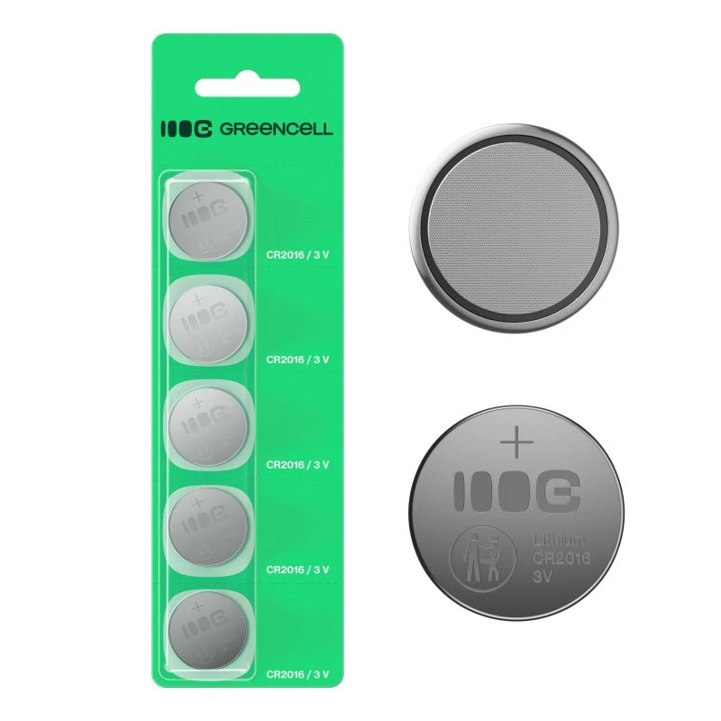 Button-Lithium-Batterie Green Cell CR2016 3V – 5er-Pack