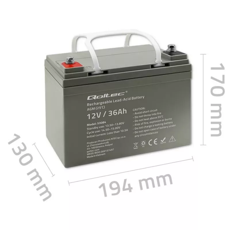 Versiegelte AGM-USV-Batterie QOLTEC 53084 12V 36Ah LongLife