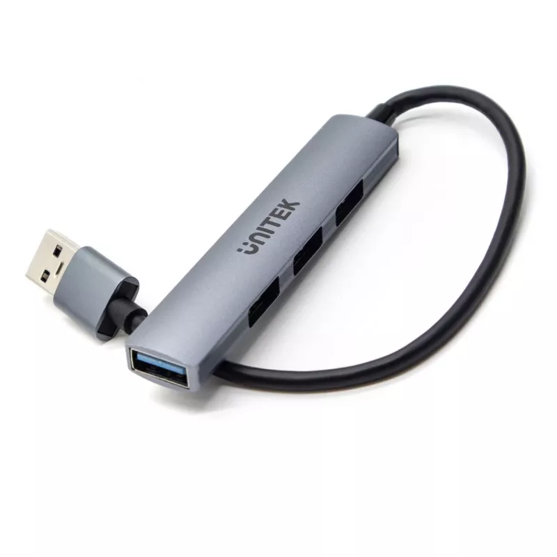 Unitek H1208A USB-A-Hub, 4 Ports (1x USB-A 5 Gbit/s, 3x USB-A 2.0), Aluminium, Silber