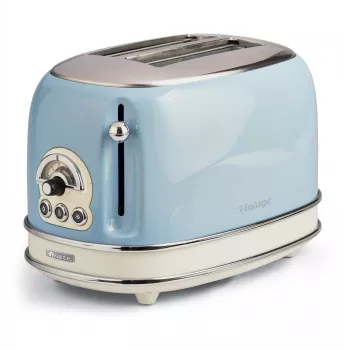 Ariete 155 Design 2-Scheiben-Toaster mit Sandwich-Körben, 6 Bräunungsstufen, 810 W, Edelstahlgehäuse, herausnehmbare Krümelschublade, Pastellblau