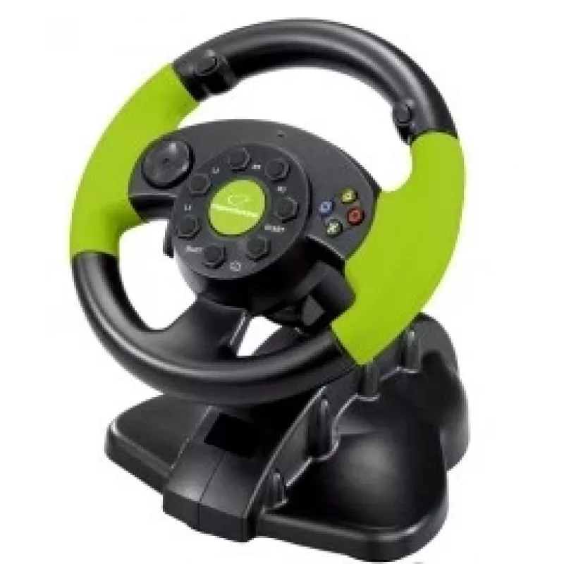 Esperanza EG104 High Octane Lenkrad mit Pedalen, PC/PS3/Xbox 360, Schwarz/Grün