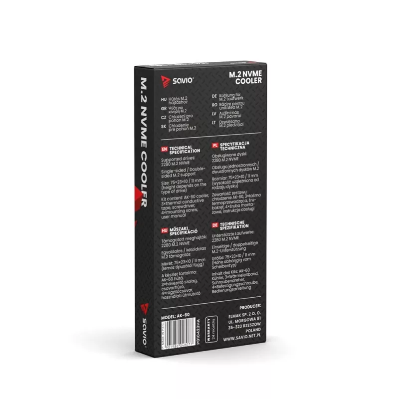 SAVIO AK-60 M.2 NVMe 2280 Laufwerkskühler, schwarz